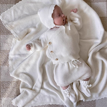 Baby Slanted Knitted Cardigan + Bread Large PP Pants Shorts + Wool Hat Three-piece Set For Men And Women Baby Sweater Set