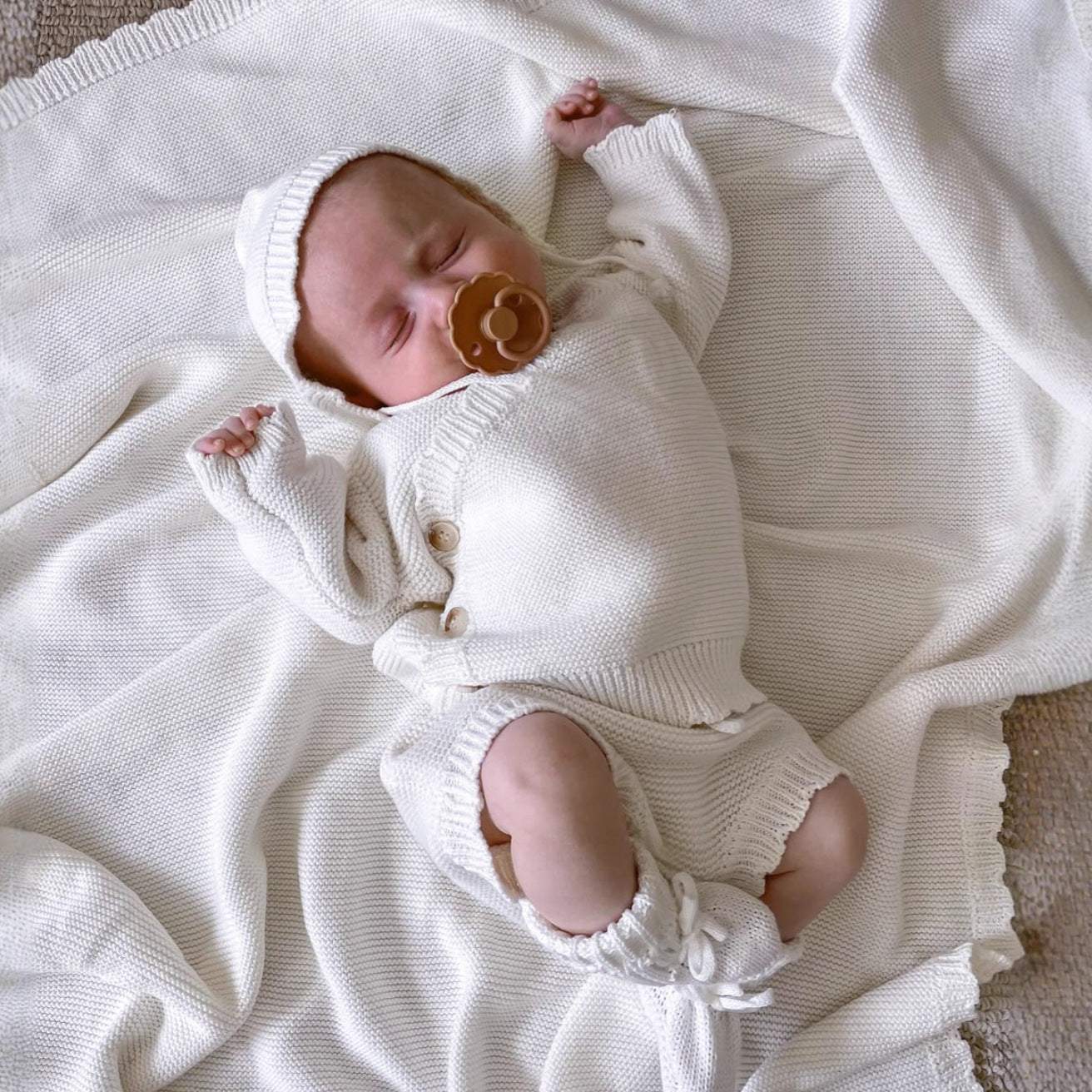 Baby Slanted Knitted Cardigan + Bread Large PP Pants Shorts + Wool Hat Three-piece Set For Men And Women Baby Sweater Set
