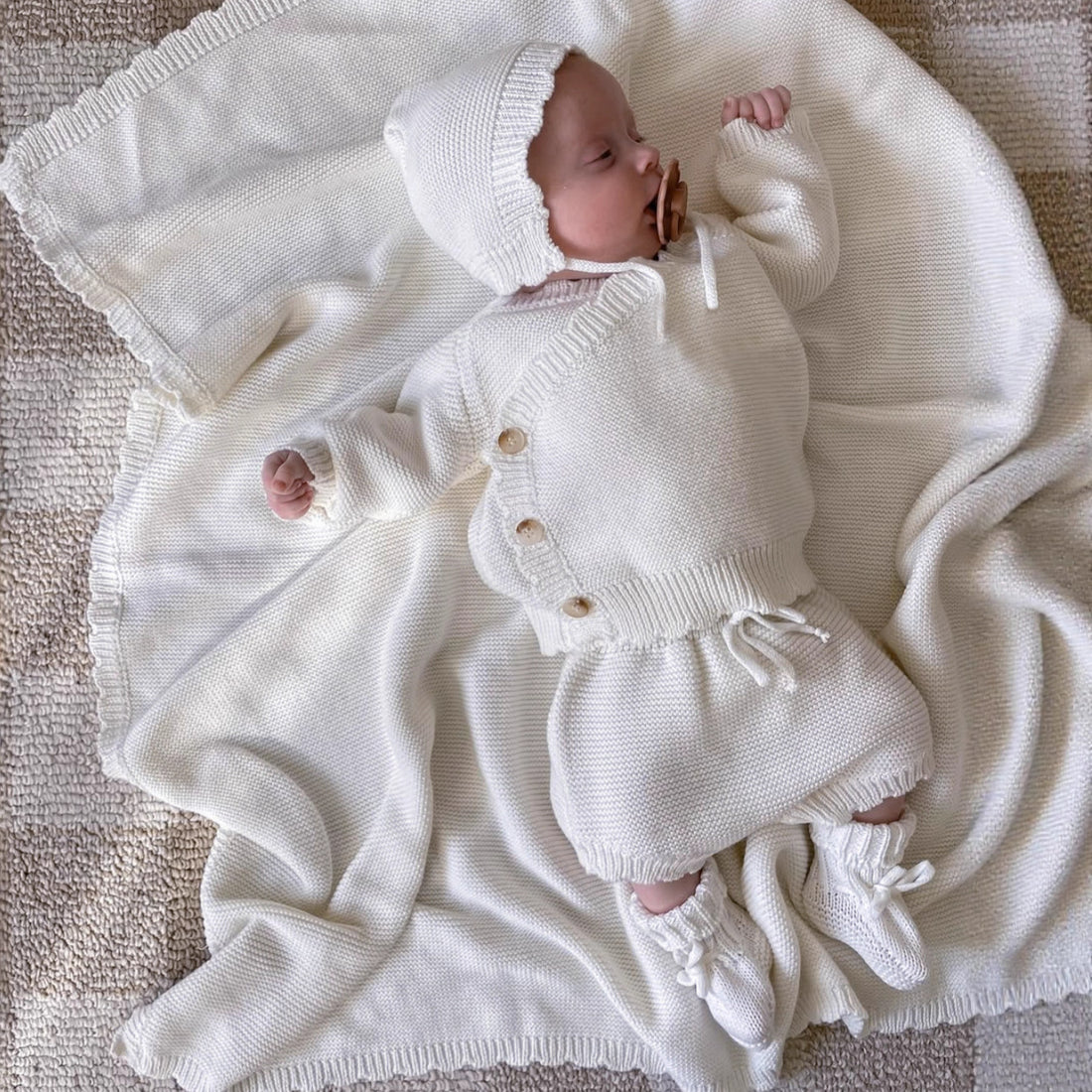 Baby Slanted Knitted Cardigan + Bread Large PP Pants Shorts + Wool Hat Three-piece Set For Men And Women Baby Sweater Set