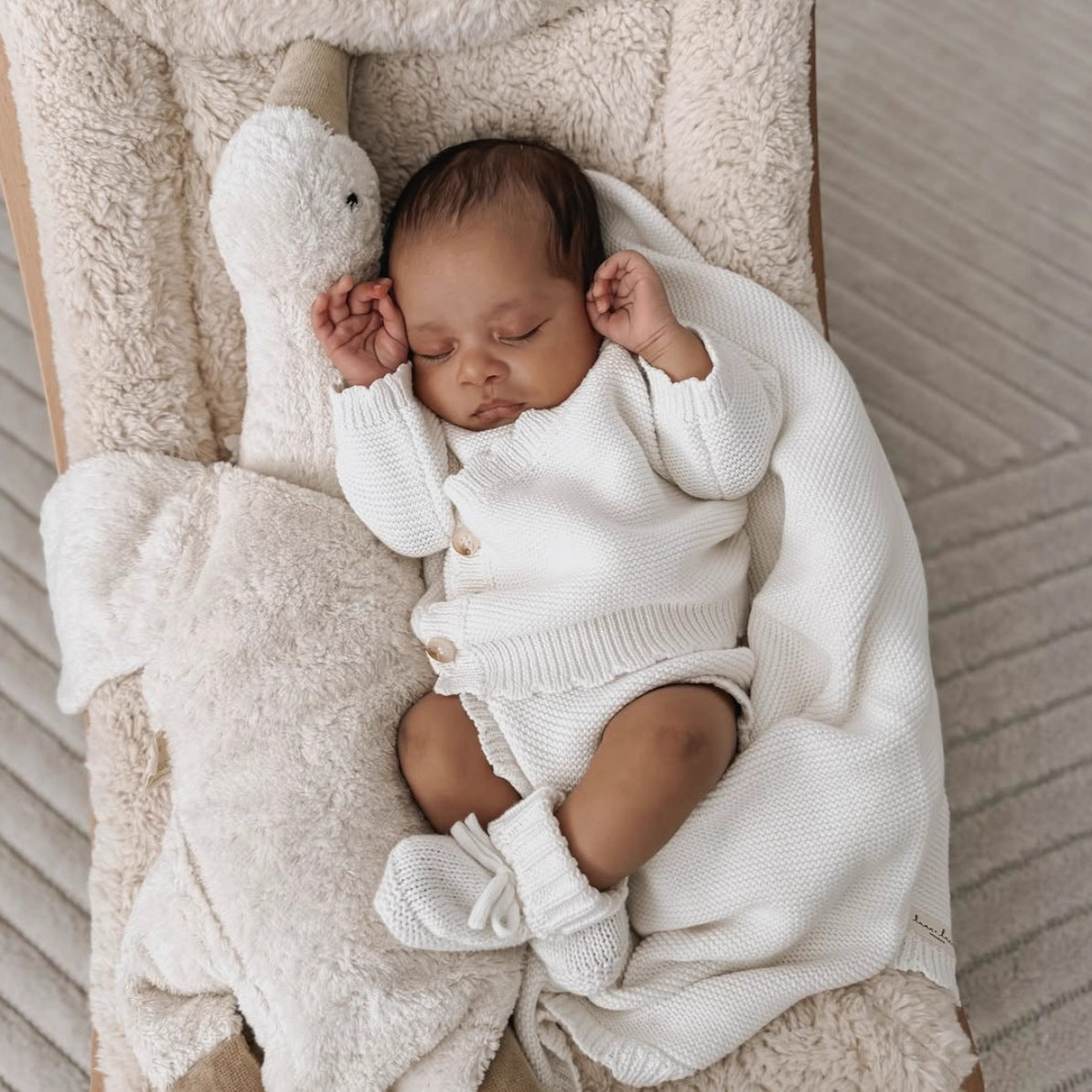 Baby Slanted Knitted Cardigan + Bread Large PP Pants Shorts + Wool Hat Three-piece Set For Men And Women Baby Sweater Set