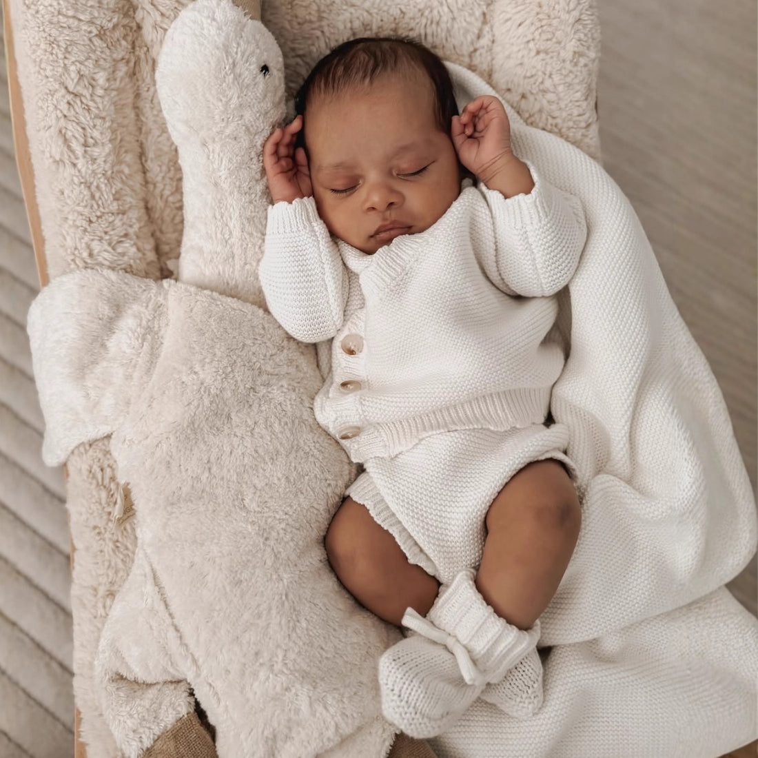 Baby Slanted Knitted Cardigan + Bread Large PP Pants Shorts + Wool Hat Three-piece Set For Men And Women Baby Sweater Set